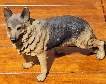 Realistic German Shepherd Dog Figurine, Vintage Style Hand Painted Resin Decor