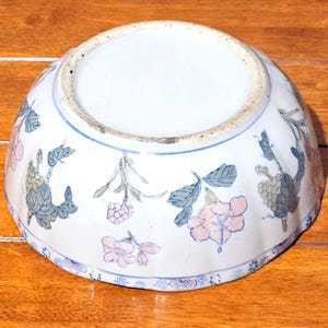 Antique Chinese Porcelain Bowl • Hand Painted Peony Floral • Large Decorative Vintage Bowl image 6