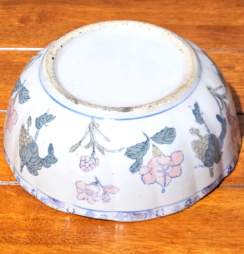 Antique Chinese Porcelain Bowl • Hand Painted Peony Floral • Large Decorative Vintage Bowl image 6