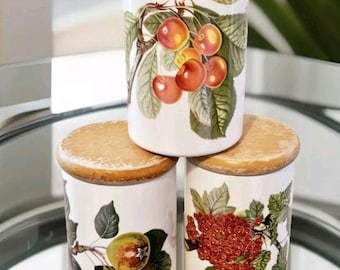 Portmeirion Pomona Canisters Set of 3 – Cherry, Red Currant, Pear Kitchen Storage Jars