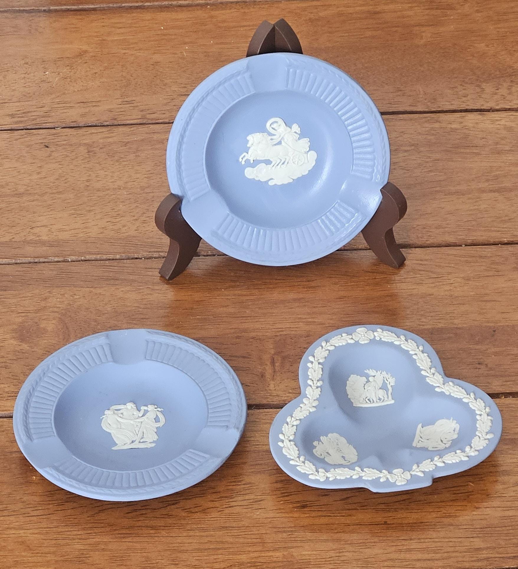 Vintage Wedgwood Jasperware Pin Dishes Set of 3 : Pale Blue 1960s