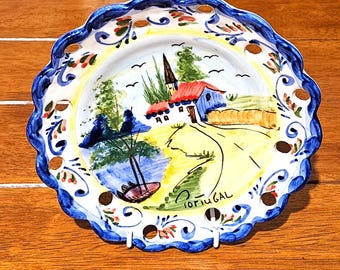 Vintage 1950s Vestal Alcobaca Portugal Hand-Painted Wall Plate Village Scene