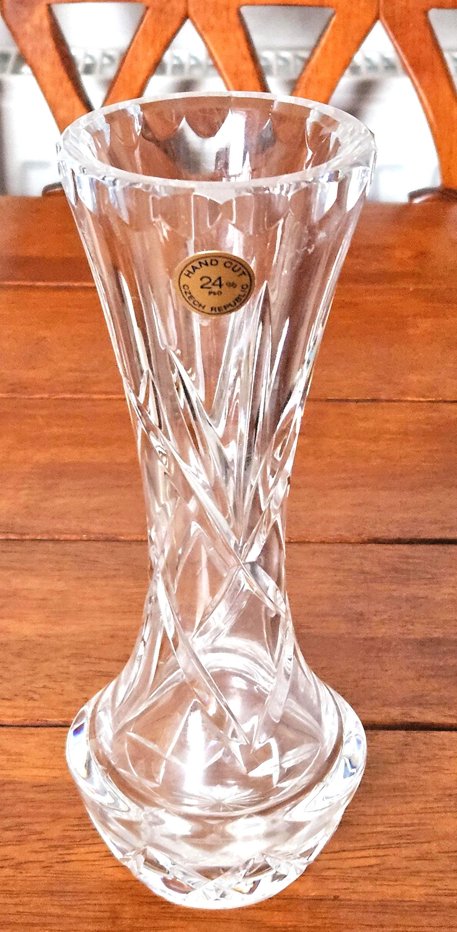 Vintage Bohemia Crystal 24% Pbo Hand Cut Glass Bud Vase, Made in