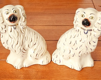 Vintage G&B Ward Handpainted Welsh Studio Pottery Spaniel Wally Dog Figures King Charles Spaniel Hearth Pair