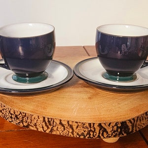 Vintage Denby Greenwich Cobalt Blue With Green Denby Footed Tea Coffee Cup & Saucer  Breakfast Set for 2