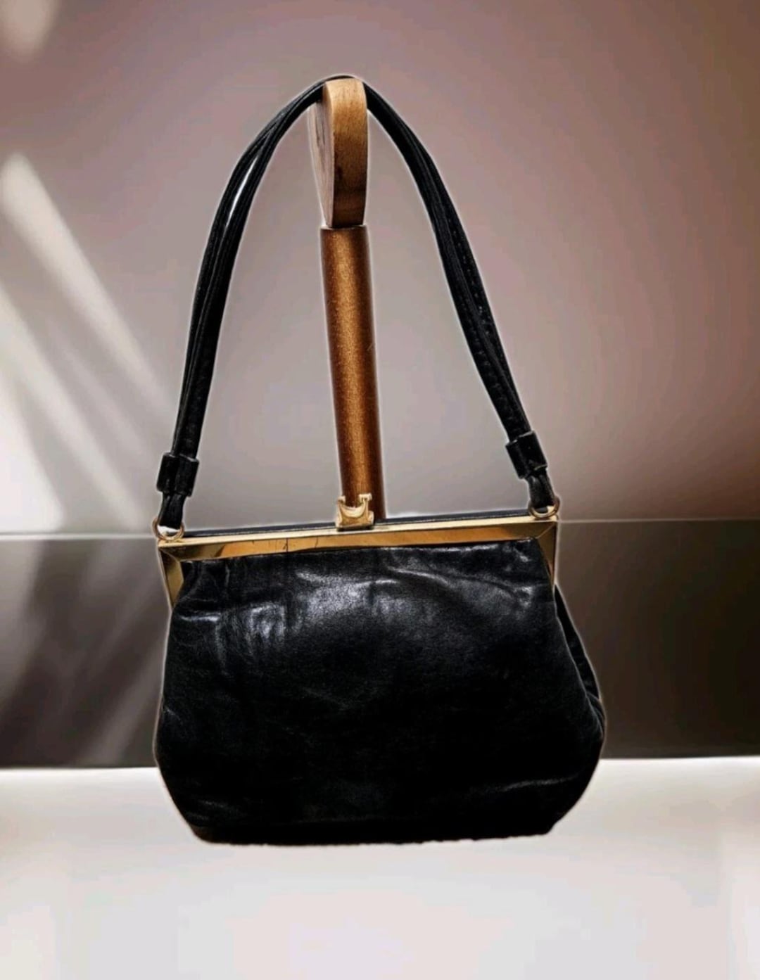 Vintage Jane Shilton Black Soft Leather Clutch Purse Handbag With