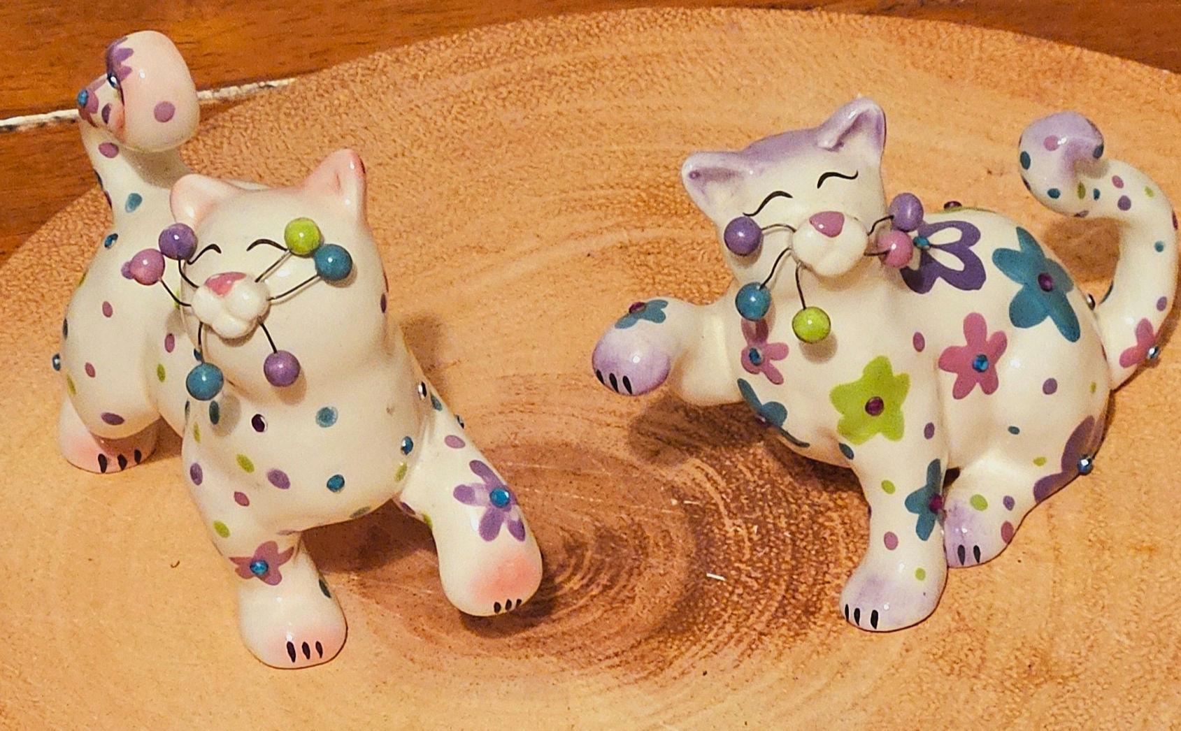 Rare Amy Lacombe Whimsiclay Cat Figurines 12cm X 12.5cm Jenna