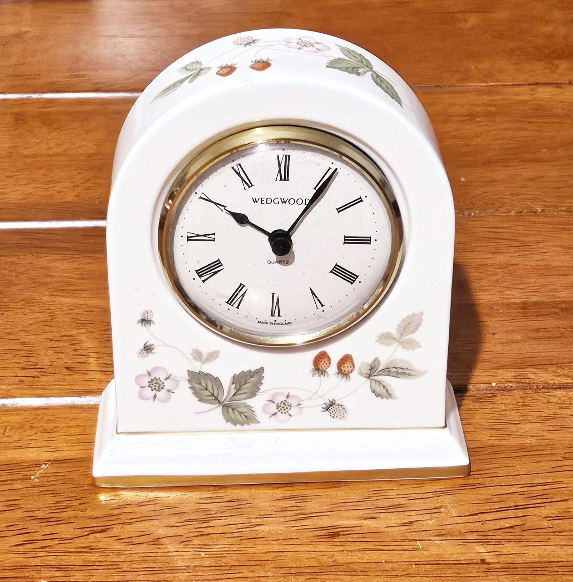 Vintage Wedgwood Bone China Mantle Clock - Wild Strawberry England