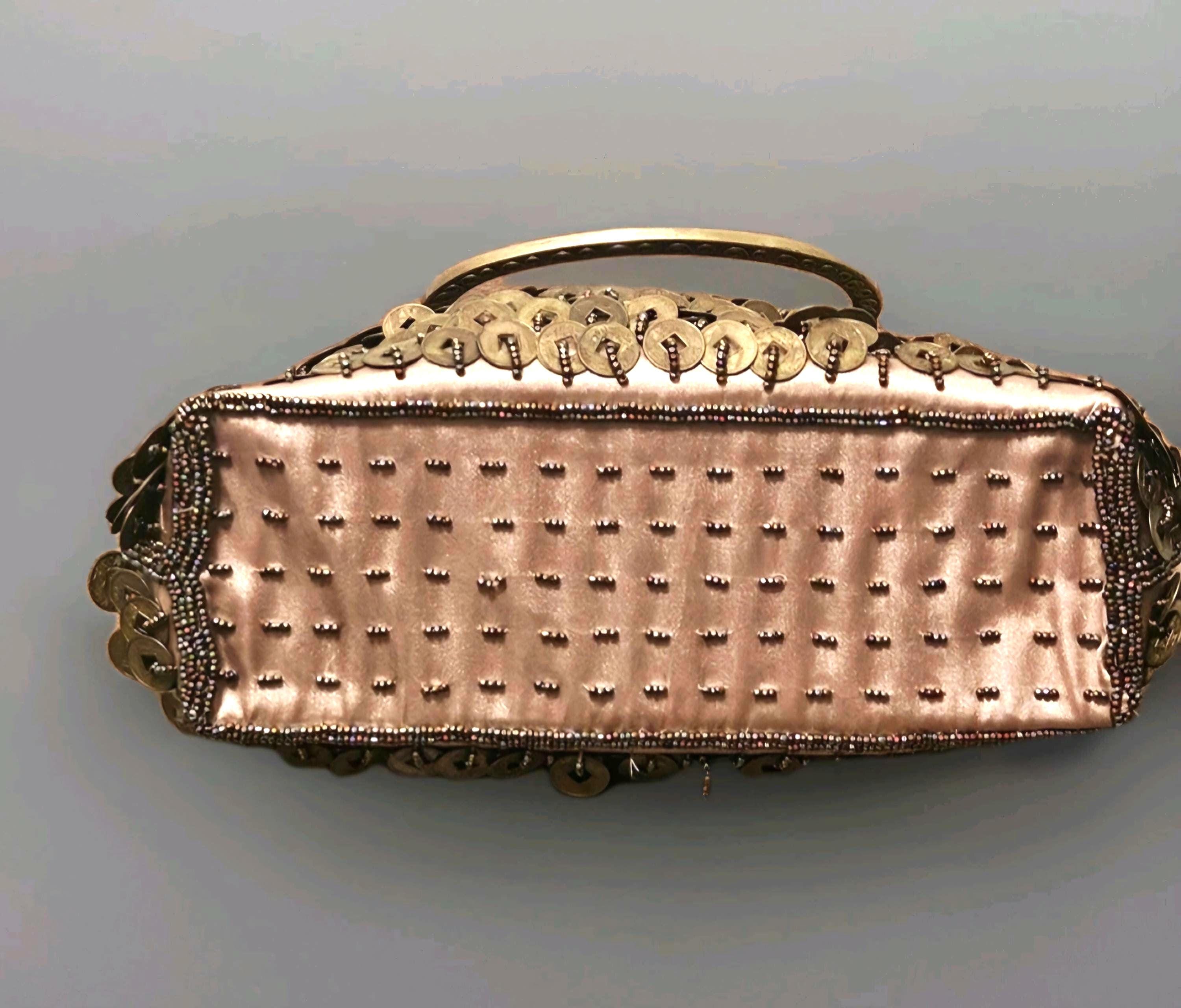 Vintage Leko London Bronze Metal Coin Mesh Evening Bag Party 