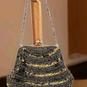 ヴィンテージ70年代のユニークなゴールドハンビーズスパンコールブライダルプロムパーティーリストハンドバッグクラッチバッグ