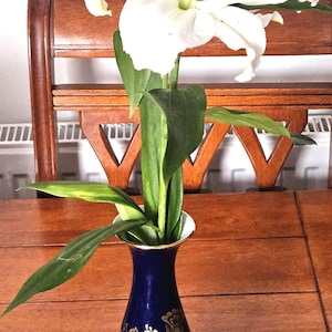 Royal Porzellan Bavaria KPM Germany Cobalt Blue Vase Gold Trim Floral Design