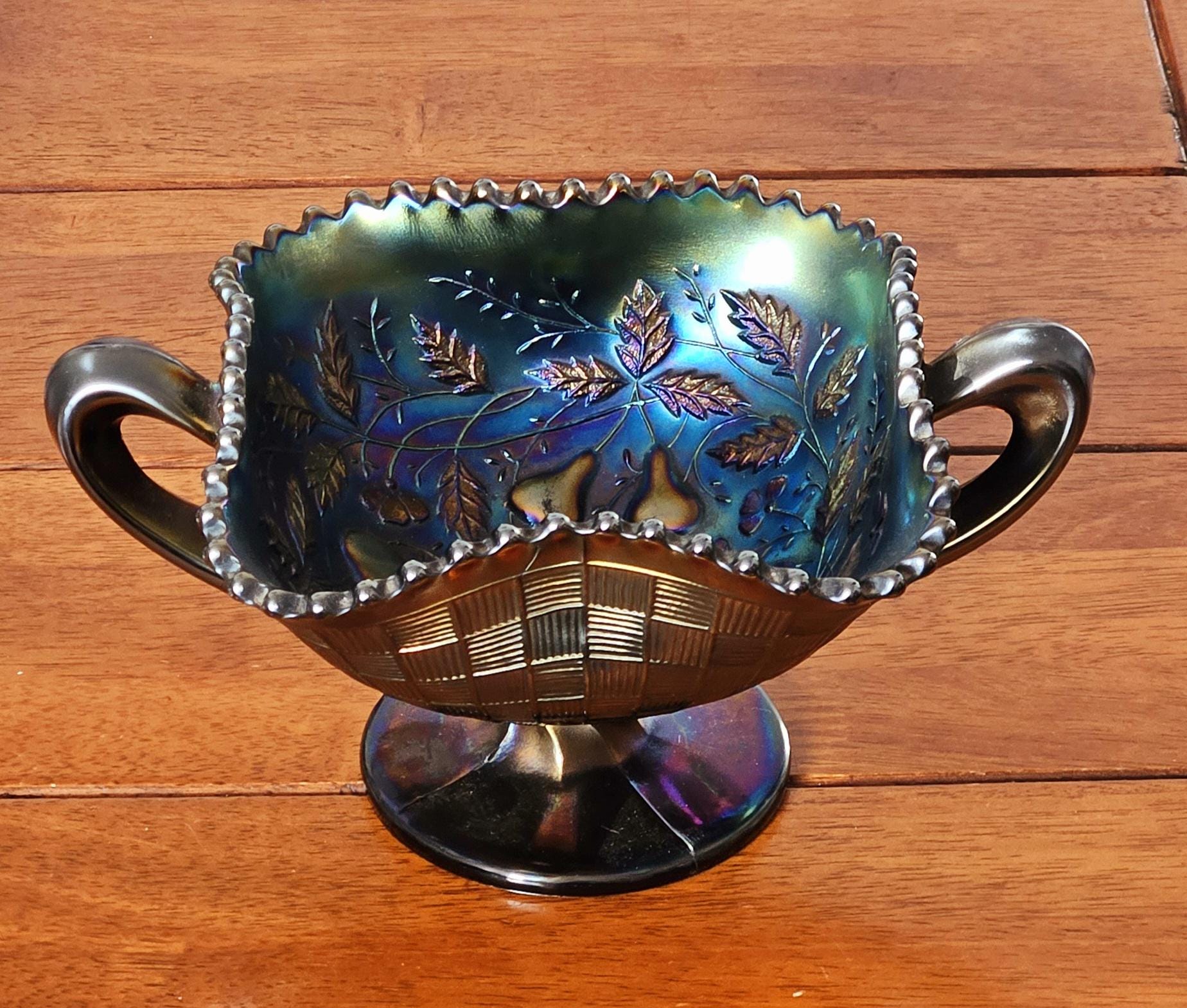 SALE‼️ウィストミンスター クリスタルアート 94×44cm Vintage Northwood Amethyst Carnival Glass Bon Bon Dish • Fruits