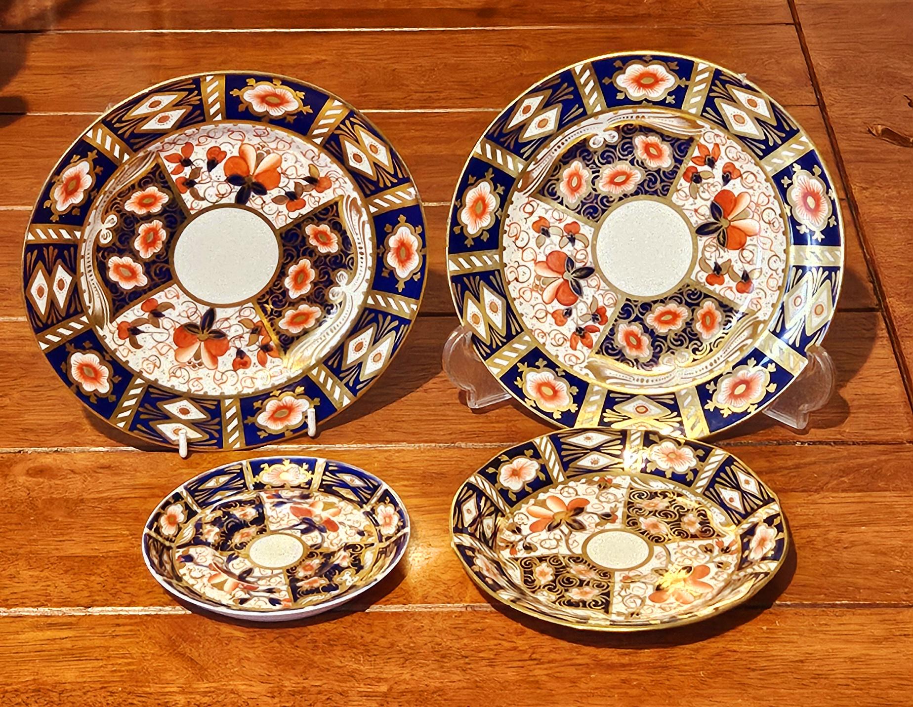  Crown Derby 1998 エナガ Rare 1910 Royal Crown Derby 2451 Imari 4pc Tea Plate & Saucer
