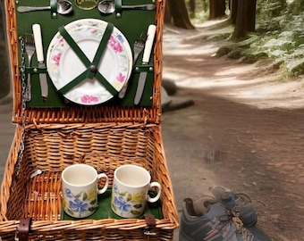 Brexton Wicker Picnic Hamper Set: 1950s English Service for 6 - Etsy