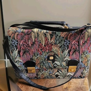 vintage LL London tapisserie et porte-documents en cuir/sacoche d'école/sac à documents