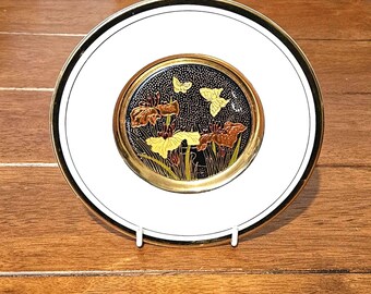 Lote de 7 platos Art of Chokin de 15,5 cm con borde de oro de 24 quilates, diseños florales y de aves, juego de coleccionista japonés.