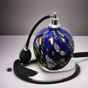 Vintage große Murano Artistry Millefiori Parfüm Zerstäuber Flasche blau und grün