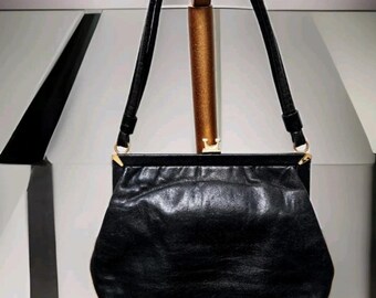 Vintage Jane Shilton Black Soft Leather Clutch Purse Handbag With
