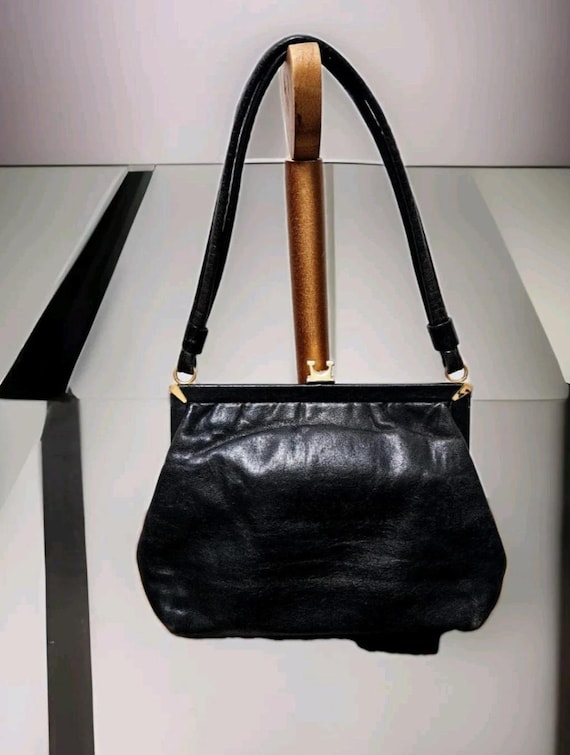 Vintage Jane Shilton Black Soft Leather Clutch Purse Handbag With