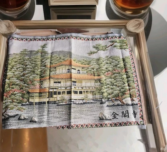 Vintage Kyoto Kinkakuji Temple Japan Woven Silk Tapestry Scroll