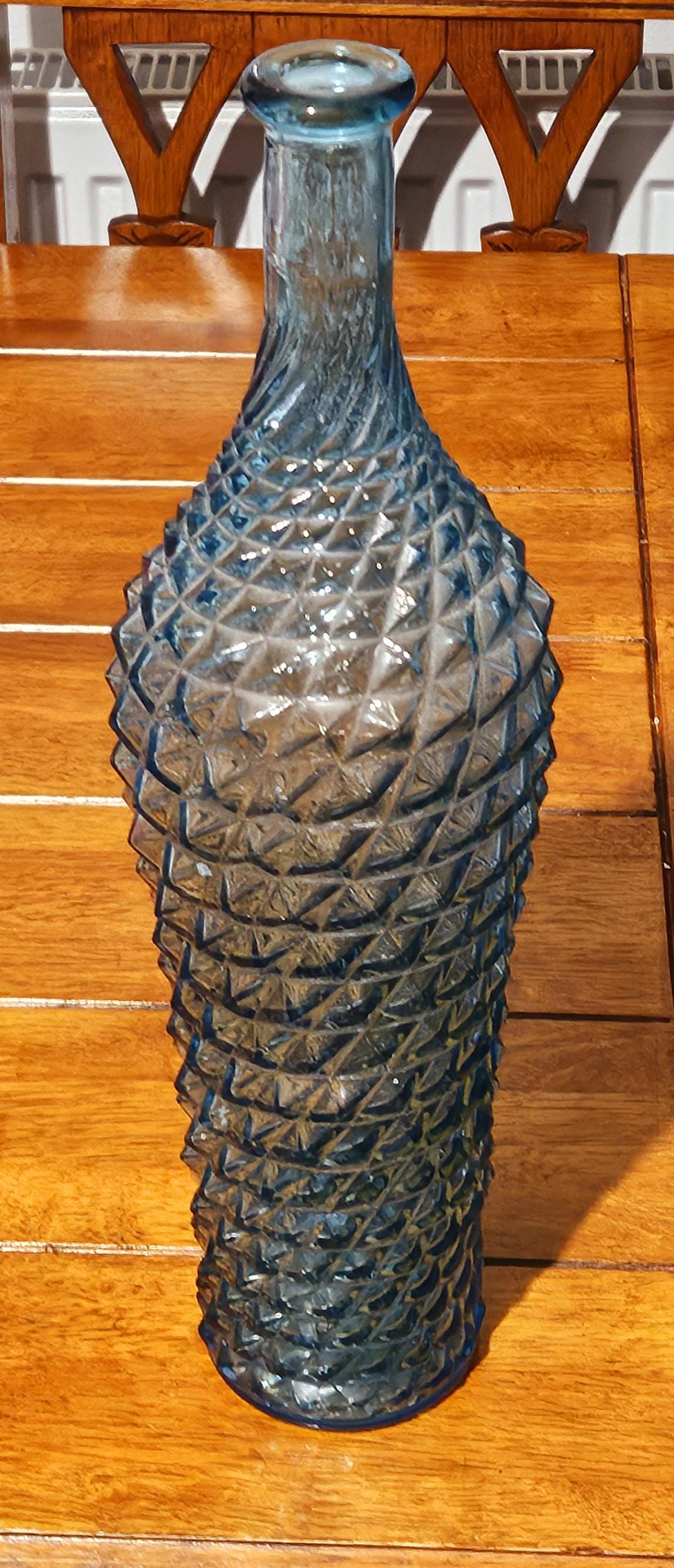 Vintage 1960s Empoli Rossini Aqua Glass Genie Bottle, Diamond