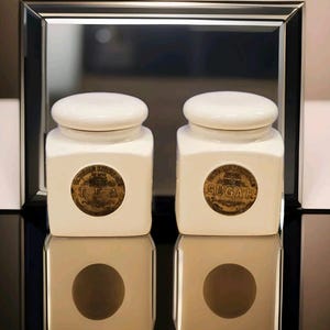 Vintage Victorian Kitchen & Co White Porcelain Tea And Sugar Canisters