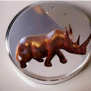 Vintage 1960s Hand Carved Hardwood Decorative Rhino Made In Africa