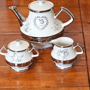 Zestaw na 25. rocznicę ślubu Gibsons Staffordshire z dzbankiem do mleka, imbrykiem i cukierniczką