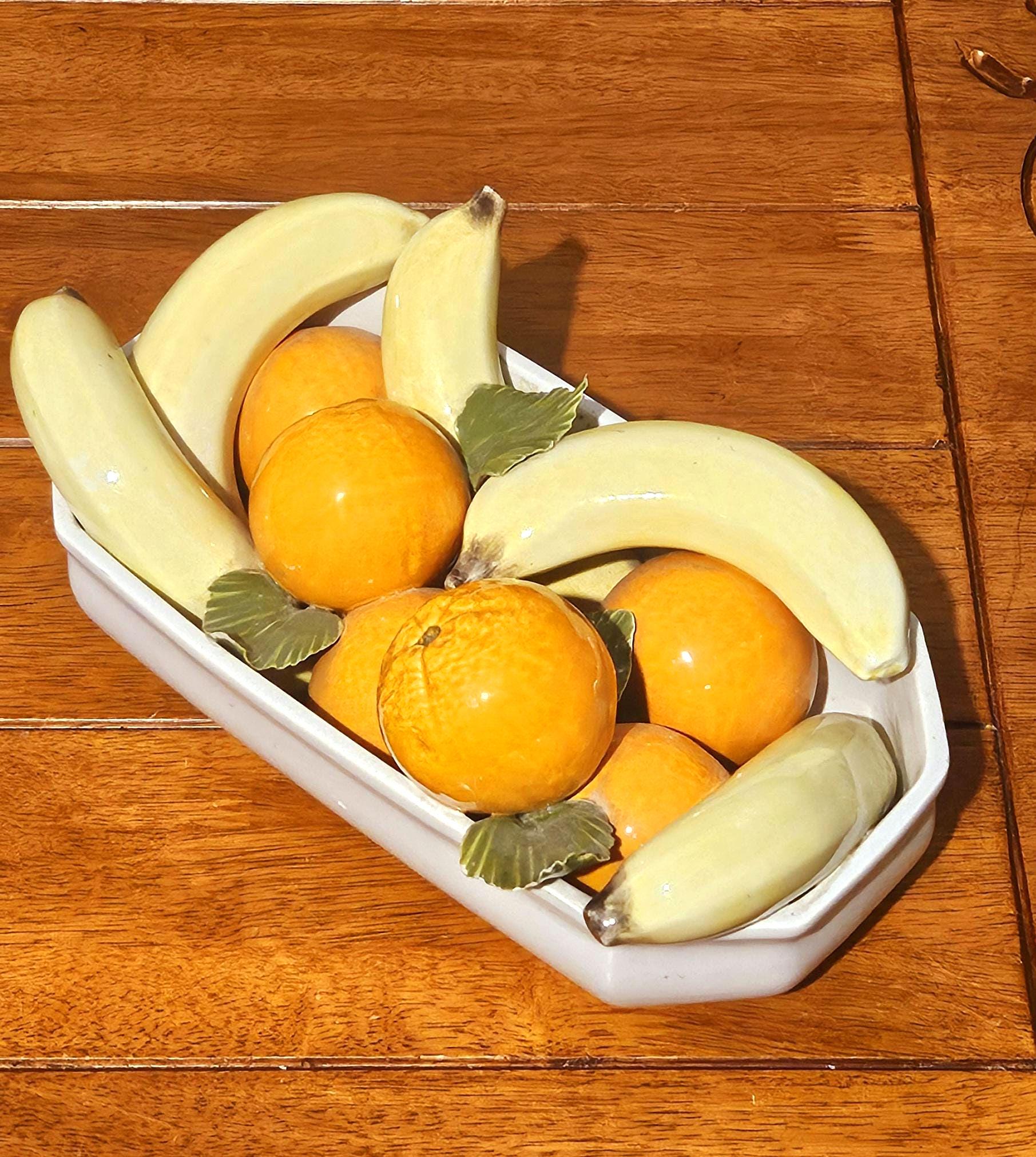 Vintage Italian Trompe L'oeil Pottery Centerpiece Bowl Faux Fruit