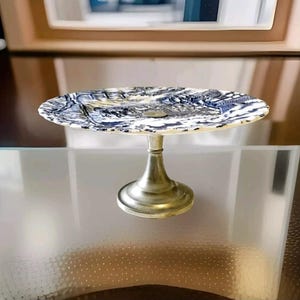 Vintage Blue MYOTT Royal Mail Staffordshire Ware Silver Plated Cake Stand