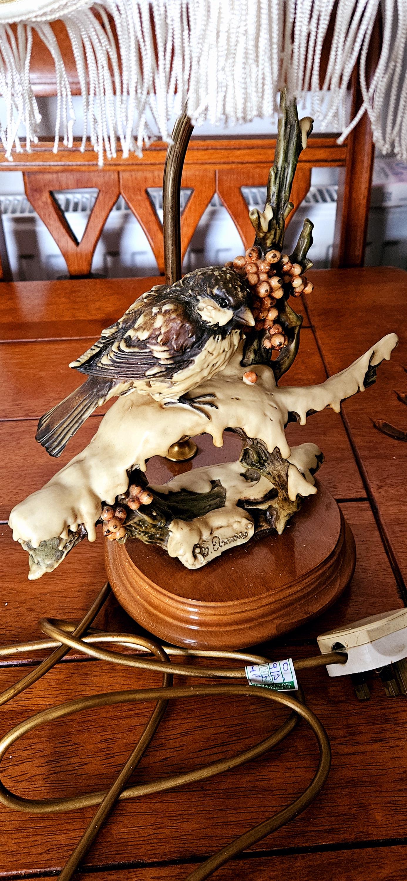 お盆　ペル・アリメンティ アーツ・アンド・クラフツ　民芸品　イタリア Vintage Giuseppe Armani Florence Table Lamp With Bird on A Branch