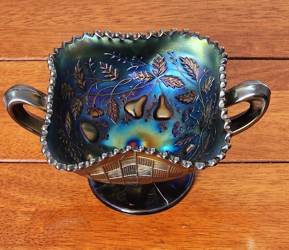 Vintage Northwood Amethyst Carnival Glass Bon Bon Dish • Fruits