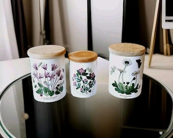 Portmeirion Botanic Garden Kanister Zucker Kaffee Tee Aufbewahrungsgläser x 3 Vintage
