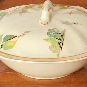 Antique 1913 Johnson Brothers Serving Dish Tureen Art Deco Victorian Yellow Satsuma Pattern