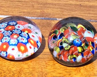 Vintage Murano Glass Millefiori Paperweight Pair | Floral Italian Art Glass 1960s–70s