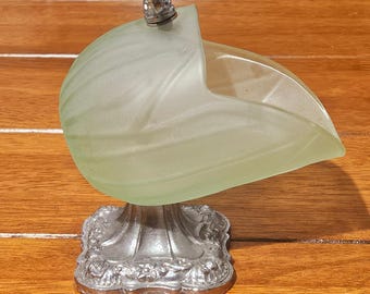 Antique Art Deco Scuttle Sugar Bowl – Green Frosted Glass with Silver Plate Base