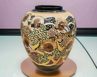 ヴィンテージ 1940年代 手描き薩摩焼壺または花瓶 不滅の紋様 ペア