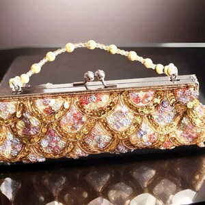 Vintage Max Mayer BEADED SEQUIN PURSE Peach pink beige Fabric Evening party wedding Clutch Purse Bag Etsy