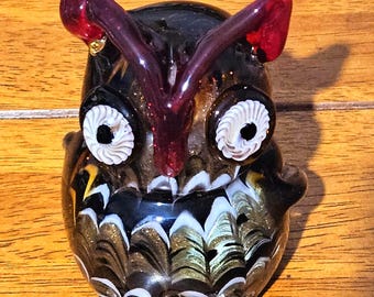 ムラーノガラス製赤いフクロウの置物 ヴィンテージ 1980年代 手吹き