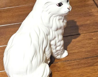 ヴィンテージ ハンドペイント セラミック製 ホワイト ペルシャ猫 置物
