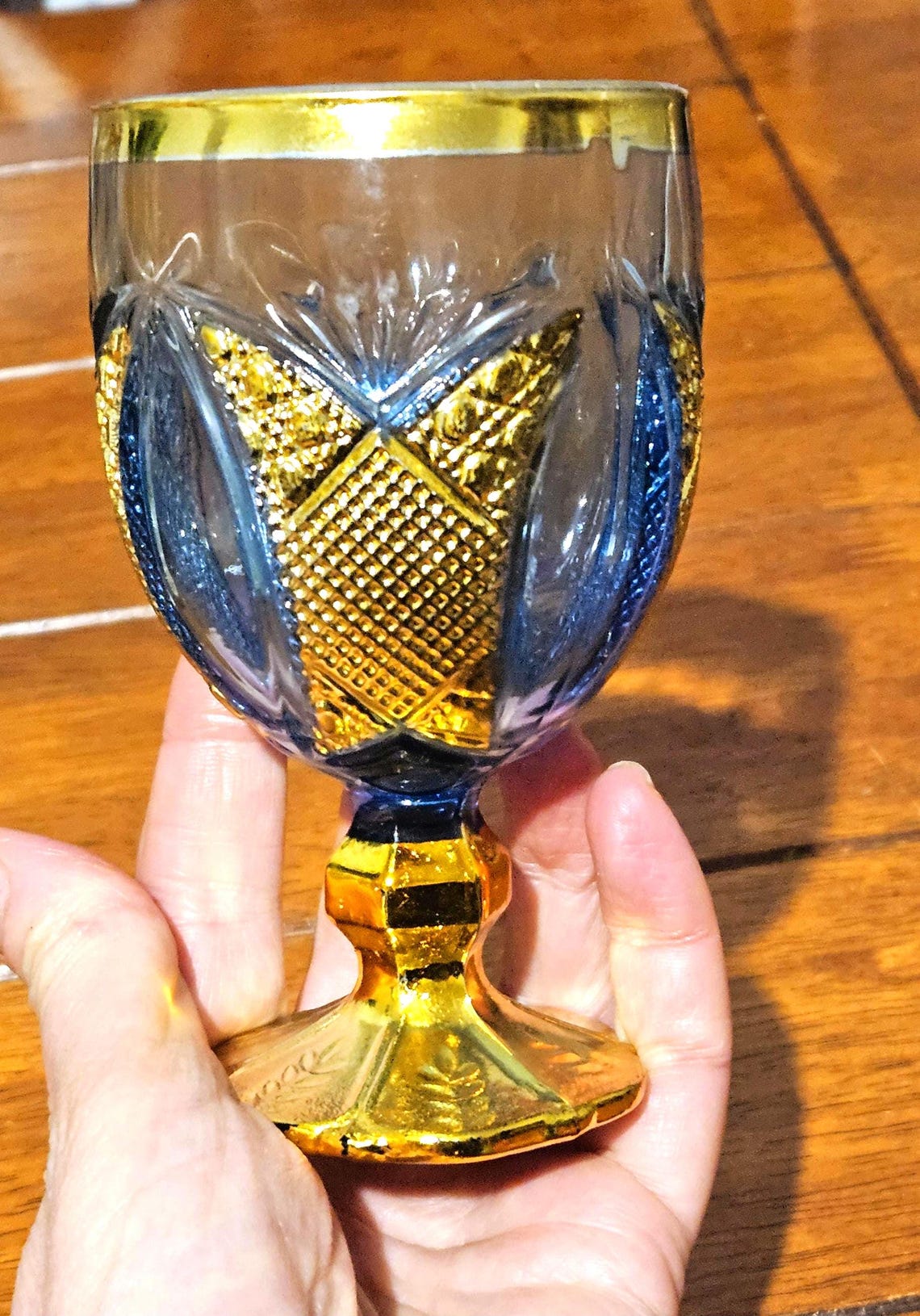 Vintage Rare Blue & Gold Flashed Cut Glass Goblets, European Art ...