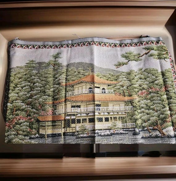 Vintage Kyoto Kinkakuji Temple Japan Woven Silk Tapestry Scroll