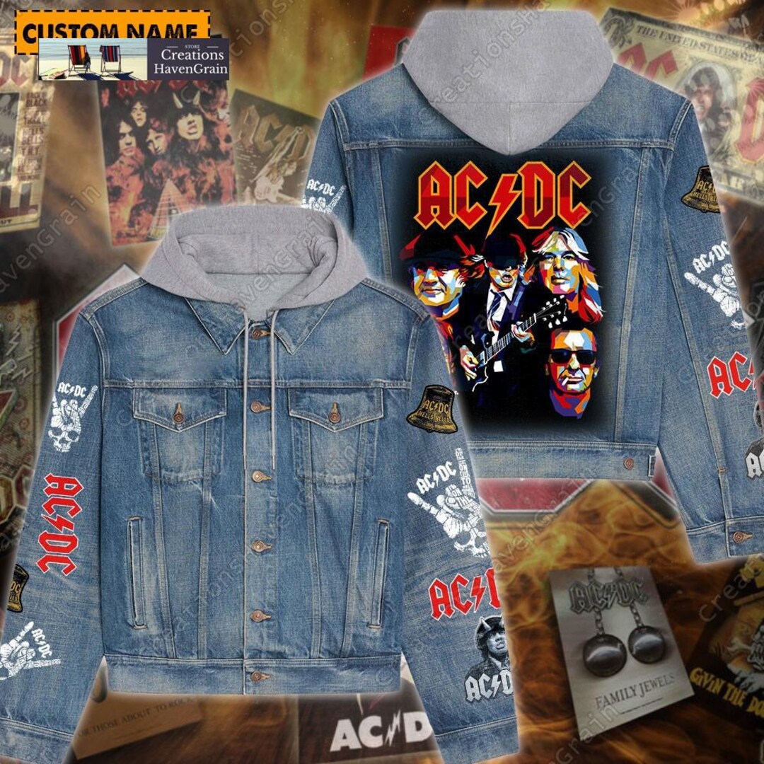 Acdc Band Hooded Denim Jacket, Pwr up World Tour Jacket, Rock Band Acdc ...