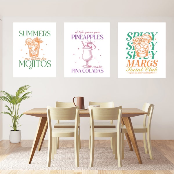 Vintage Cocktail Wall Art Print Set Kitchen Decor and Bar Cart Margaritas