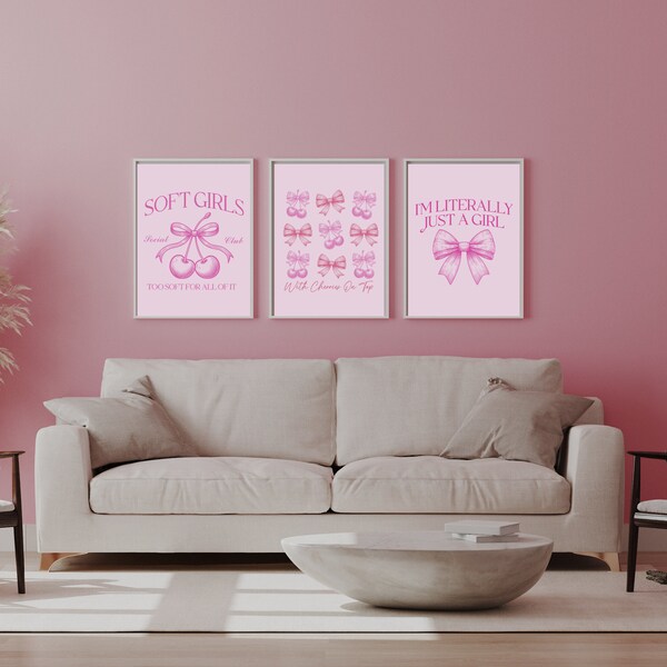 TRENDY COQUETTE PRINTS Coquette Soft Girl Wall Art Pink and Bows