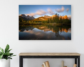 Three Sisters at Sunrise, Canmore, Banff, Fine Art, Matte Canvas, Gilcee Canvas Roll,  Landscape, Unstretched, Mountains, Alberta, Canada
