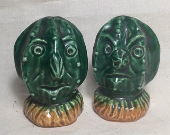 Anthropomorphic Barrel Cactus Salt and Pepper Shakers, Vintage