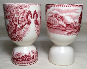 Vintage Red Transferware Egg Cups, Set of Two