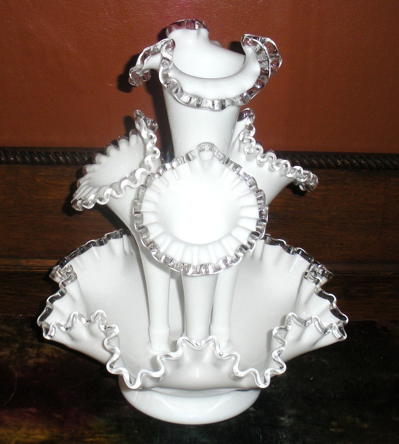 Fenton 4 Horn Milk Glass Epergne Etsy
