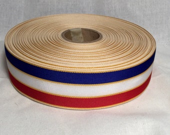 Vintage Red, White and Blue With Metallic Gold Stripes Grosgrain Ribbon Huge Bolt